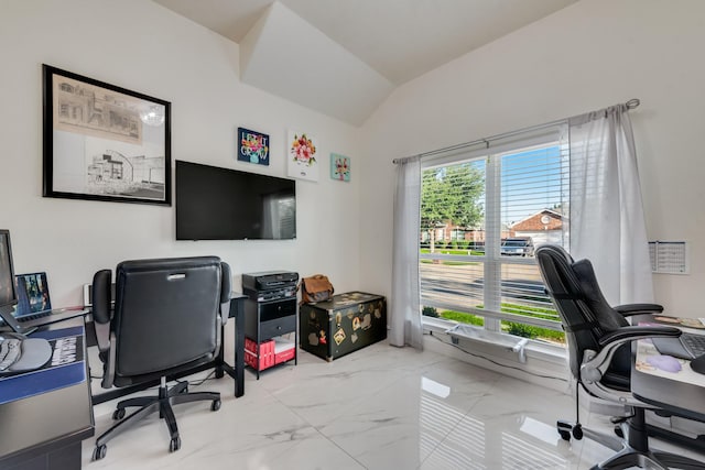 2775 Sweetbriar Ln, Grand Prairie, TX 75052 - office area featuring marble finish flooring and vaulted ceiling