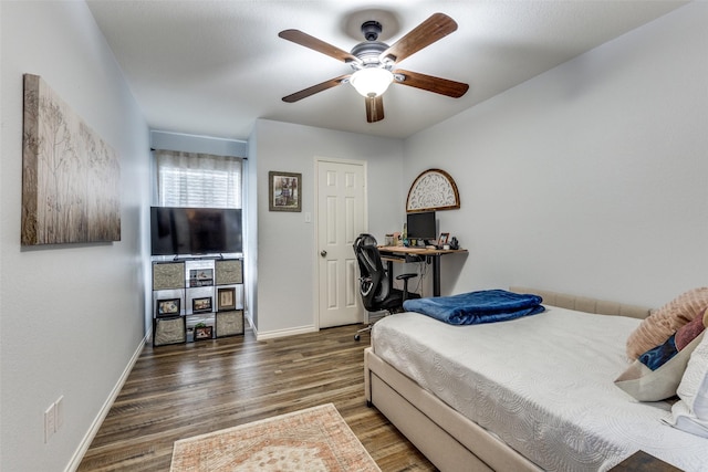 14320 Polo Ranch St, Fort Worth, TX 76052 - bedroom with wood finished floors, baseboards, a desk, and ceiling fan