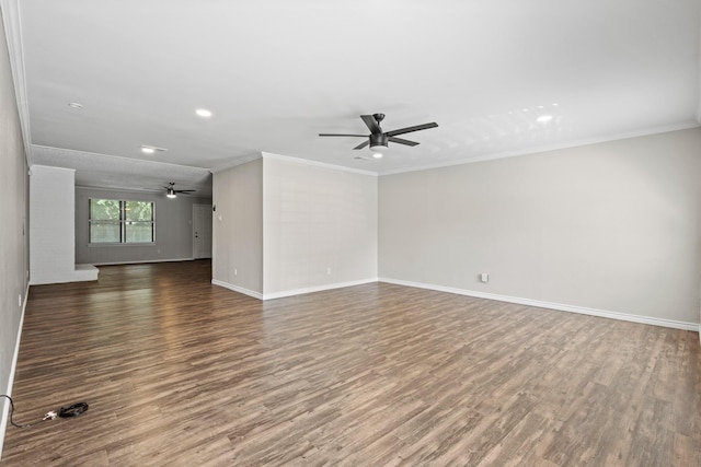 1530 Lime Leaf Ln, Duncanville, TX 75137 - empty room with a ceiling fan, wood finished floors, ornamental molding, baseboards, and recessed lighting