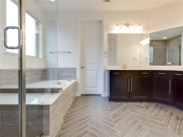 4158 Kate Dr, Frisco, TX 75034 - bathroom featuring a bath, vanity, and a shower stall