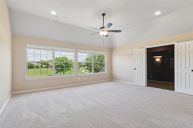 801 Shadow Hill Dr, Prosper, TX 75078 - carpeted empty room featuring a ceiling fan, healthy amount of natural light, baseboards, vaulted ceiling, and recessed lighting