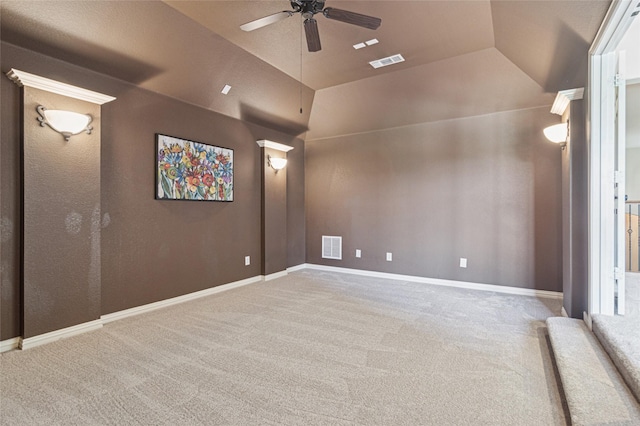 801 Shadow Hill Dr, Prosper, TX 75078 - carpeted empty room featuring a ceiling fan, lofted ceiling, and baseboards