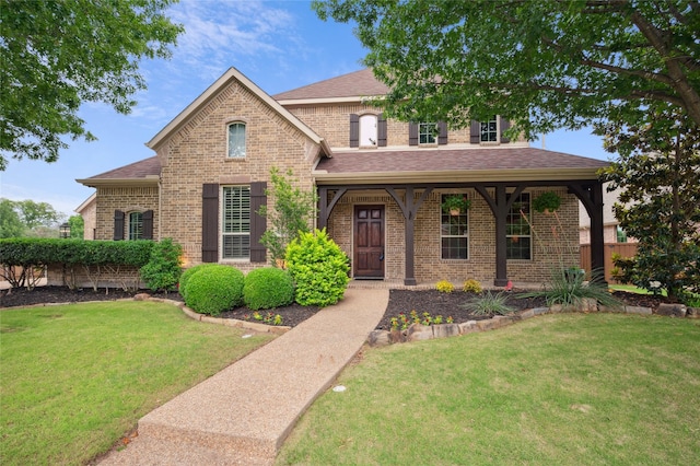 801 Shadow Hill Dr, Prosper, TX 75078 - view of front of home with brick siding, a shingled roof, and a front yard