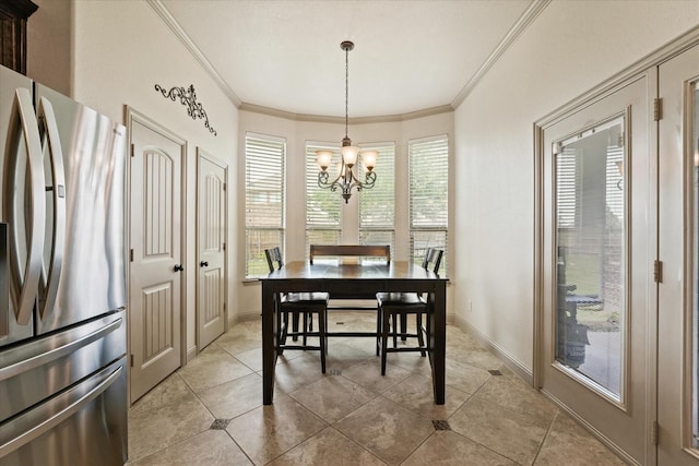 416 Fairway Bluff Dr, Wylie, TX 75098 - dining room featuring a chandelier, ornamental molding, and light tile patterned floors