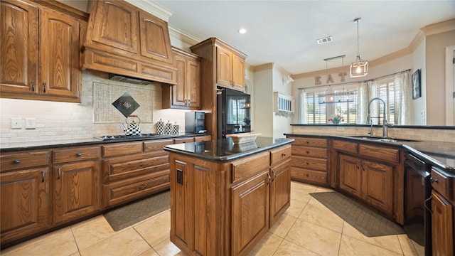 12046 Erin Ln, Fort Worth, TX 76179 - kitchen with refrigerator, crown molding, dishwasher, decorative backsplash, and a sink