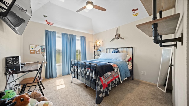 12046 Erin Ln, Fort Worth, TX 76179 - carpeted bedroom featuring vaulted ceiling, baseboards, and a ceiling fan