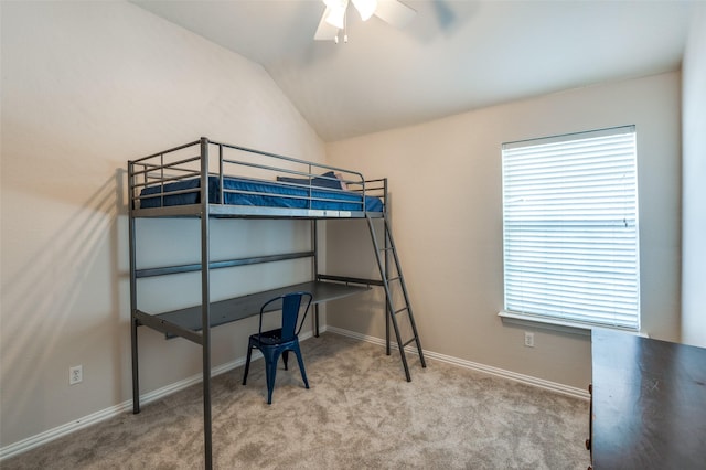 1414 Tulane Ct, Allen, TX 75013 - bedroom featuring carpet, baseboards, vaulted ceiling, and a ceiling fan