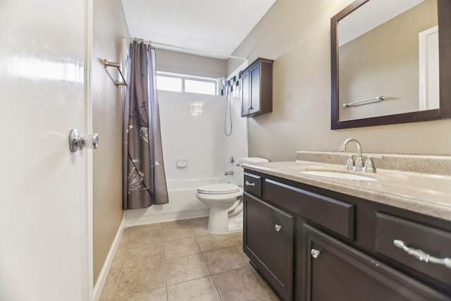 11003 Canoe Rd, Frisco, TX 75035 - full bath featuring toilet, vanity, shower / bath combination with curtain, tile patterned flooring, and baseboards