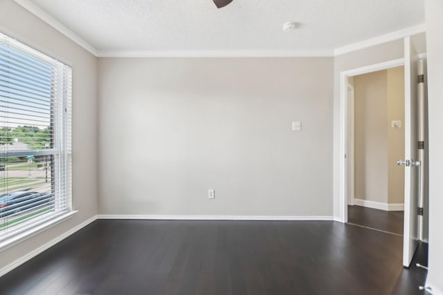 11003 Canoe Rd, Frisco, TX 75035 - unfurnished room with healthy amount of natural light, dark wood-type flooring, ornamental molding, and a textured ceiling