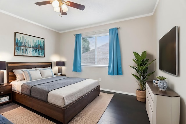 11003 Canoe Rd, Frisco, TX 75035 - bedroom featuring ornamental molding, wood finished floors, baseboards, and ceiling fan