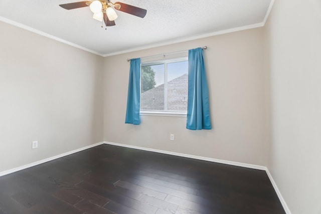 11003 Canoe Rd, Frisco, TX 75035 - spare room featuring wood finished floors, ornamental molding, ceiling fan, baseboards, and a textured ceiling