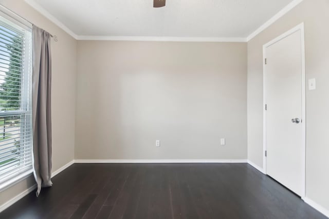 11003 Canoe Rd, Frisco, TX 75035 - spare room featuring dark wood finished floors, crown molding, a ceiling fan, and baseboards