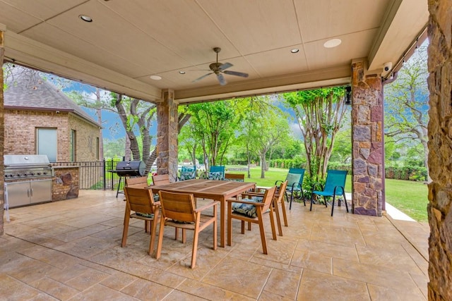 7212 John Mccain Rd, Colleyville, TX 76034 - view of patio with outdoor dining area, grilling area, exterior kitchen, and a ceiling fan