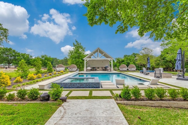 7212 John Mccain Rd, Colleyville, TX 76034 - view of swimming pool with a patio, outdoor lounge area, a pool with connected hot tub, and a gazebo