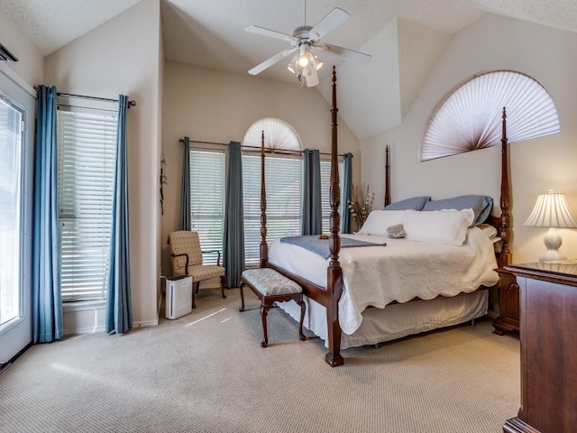 3214 Pecan Meadow Dr, Garland, TX 75040 - bedroom featuring vaulted ceiling, light colored carpet, ceiling fan, and baseboards
