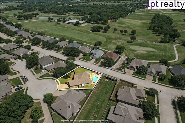 10717 Greenview Ct, Benbrook, TX 76126 - aerial view of property and surrounding area with a local golf course, a nearby body of water, property boundaries highlighted, and nearby suburban area