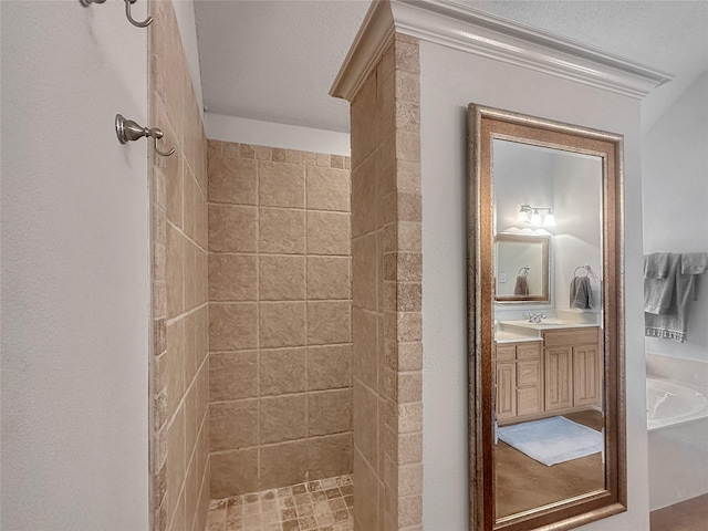 10717 Greenview Ct, Benbrook, TX 76126 - full bath with a tile shower, vanity, and a bathtub