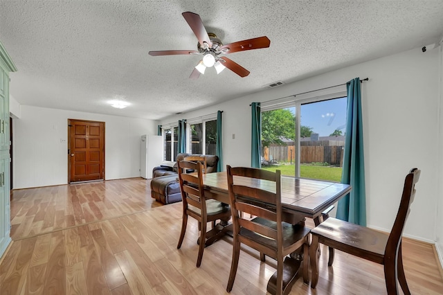 1717 Melrose St, Garland, TX 75042 - dining room with a textured ceiling, a ceiling fan, and light wood finished floors