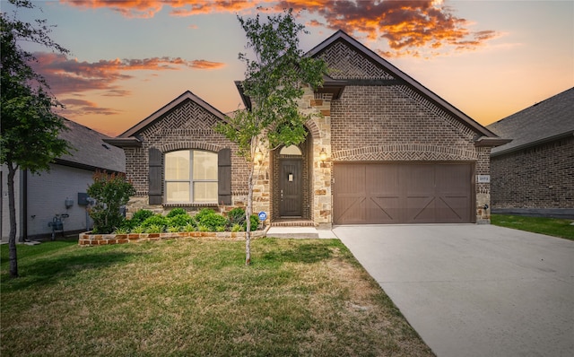 2172 Knightsgate Rd, Argyle, TX 76226 - french provincial home featuring brick siding, concrete driveway, a garage, a front yard, and stone siding