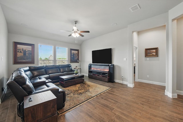2172 Knightsgate Rd, Argyle, TX 76226 - living area featuring ceiling fan, wood finished floors, and baseboards