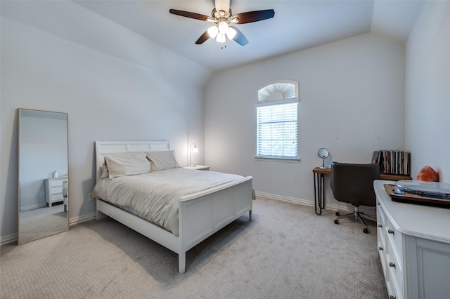 13348 Torrington Dr, Frisco, TX 75035 - bedroom with vaulted ceiling, light colored carpet, a desk, ceiling fan, and baseboards