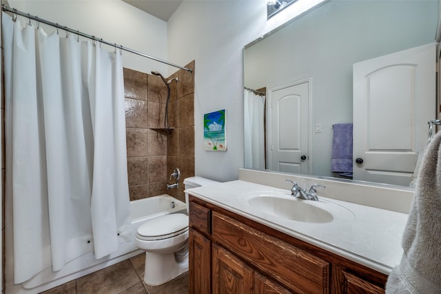 13348 Torrington Dr, Frisco, TX 75035 - bathroom featuring toilet, shower / bath combo with shower curtain, vanity, and tile patterned flooring