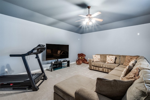 13348 Torrington Dr, Frisco, TX 75035 - living area with carpet floors, a ceiling fan, and baseboards