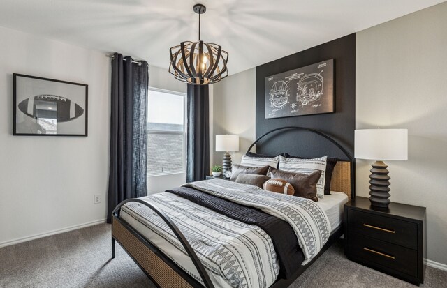 2908 Pecan Park Dr, Denton, TX 76208 - bedroom featuring a chandelier, carpet, and baseboards