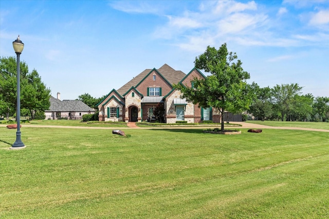 1085 Forest Bend Ct, Cross Roads, TX 76227 - view of front facade featuring brick siding, a front yard, and stone siding