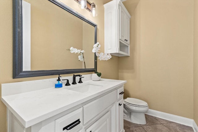 1085 Forest Bend Ct, Cross Roads, TX 76227 - half bathroom with toilet, tile patterned flooring, baseboards, and vanity