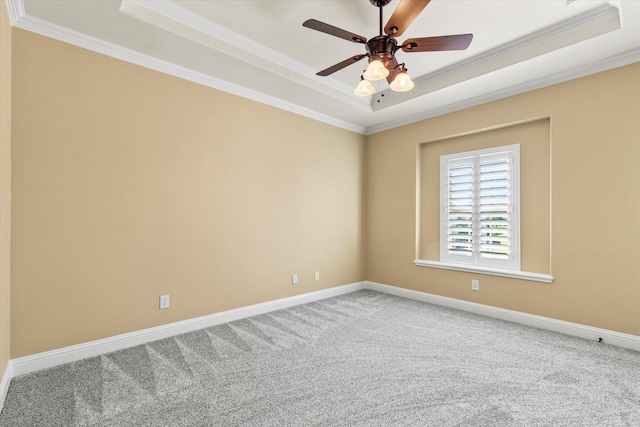 1085 Forest Bend Ct, Cross Roads, TX 76227 - unfurnished room featuring ornamental molding, a tray ceiling, carpet flooring, a ceiling fan, and baseboards