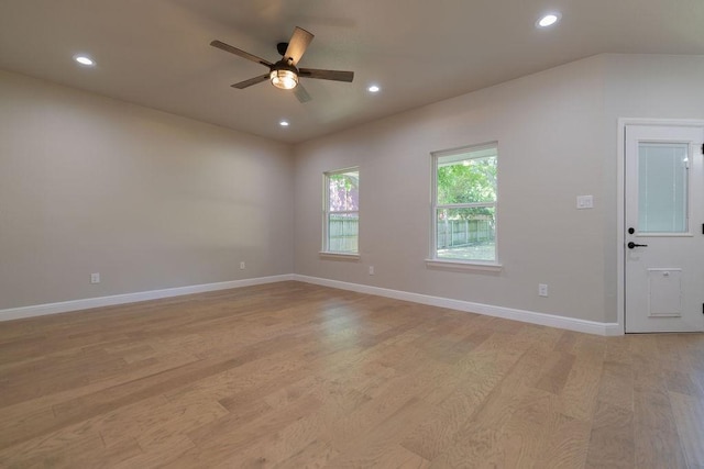 914 S Brazos St, Weatherford, TX 76086 - empty room featuring light wood finished floors, a ceiling fan, recessed lighting, and baseboards