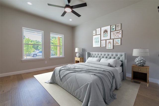 914 S Brazos St, Weatherford, TX 76086 - bedroom featuring recessed lighting, baseboards, light wood-style floors, and a ceiling fan