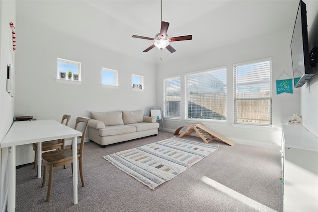 1105 Collared Dove Dr, Little Elm, TX 75068 - carpeted living area featuring a ceiling fan and baseboards