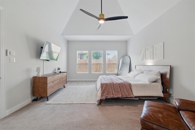 1105 Collared Dove Dr, Little Elm, TX 75068 - bedroom featuring carpet floors, vaulted ceiling, baseboards, and ceiling fan