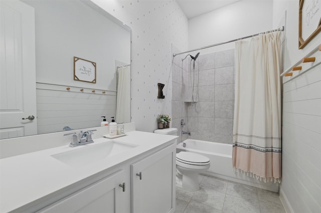 1105 Collared Dove Dr, Little Elm, TX 75068 - bathroom featuring tile patterned flooring, toilet, shower / bathtub combination with curtain, and vanity