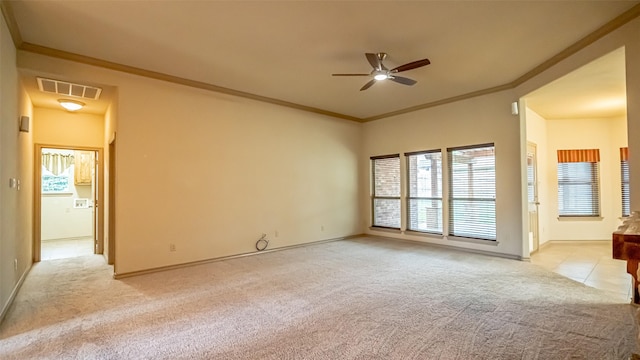 810 Prairie Wind Blvd, Stephenville, TX 76401 - spare room with ceiling fan, light carpet, ornamental molding, and baseboards
