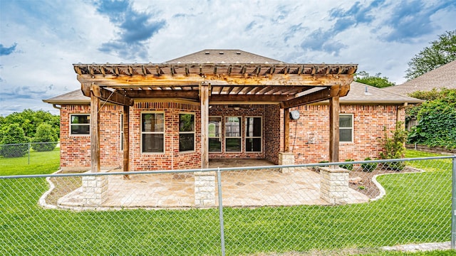 810 Prairie Wind Blvd, Stephenville, TX 76401 - back of property featuring a pergola, brick siding, and a shingled roof