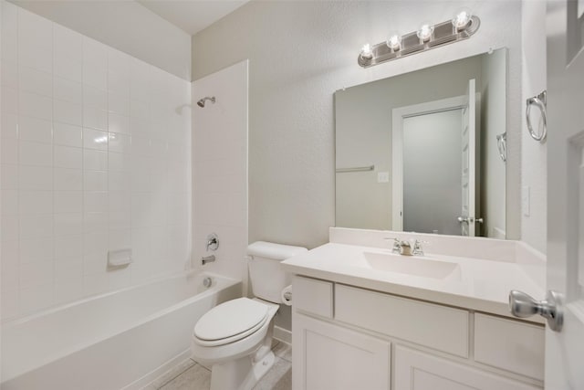 2122 Slow Stream Dr, Royse City, TX 75189 - full bathroom featuring toilet,  shower combination, vanity, tile patterned flooring, and a textured wall