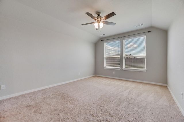 2122 Slow Stream Dr, Royse City, TX 75189 - empty room featuring vaulted ceiling, light colored carpet, a ceiling fan, and baseboards