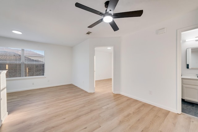 3732 Venera St, Fort Worth, TX 76106 - empty room with light wood-type flooring, a ceiling fan, baseboards, and recessed lighting