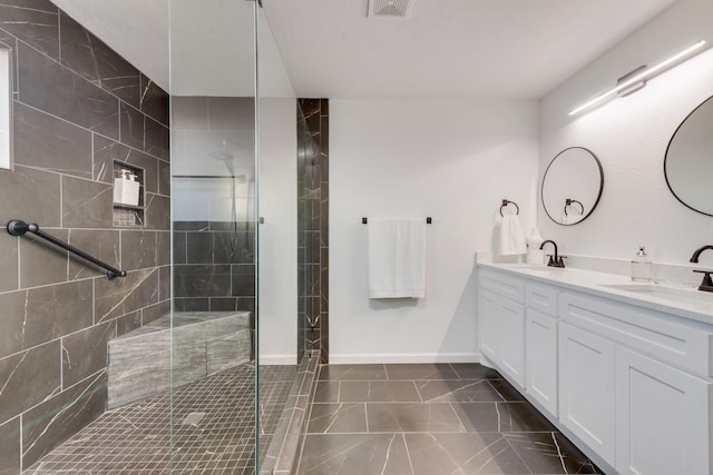3732 Venera St, Fort Worth, TX 76106 - bathroom featuring walk in shower, double vanity, and baseboards