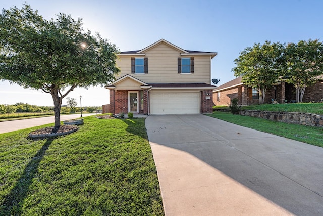 3732 Venera St, Fort Worth, TX 76106 - traditional-style house with brick siding, an attached garage, driveway, and a front lawn