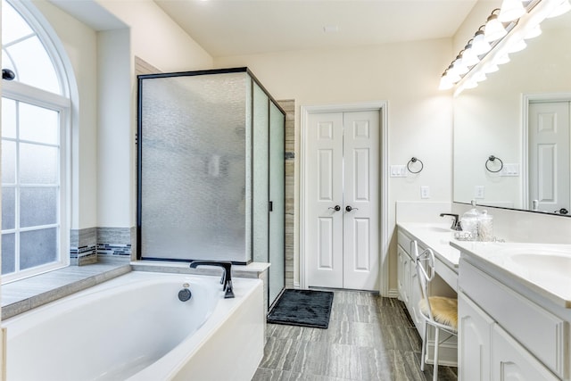 1324 Needle Cactus Dr, Fort Worth, TX 76177 - bathroom with a bath, double vanity, and a stall shower