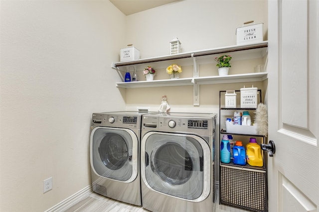 1324 Needle Cactus Dr, Fort Worth, TX 76177 - clothes washing area featuring washer and dryer and baseboards