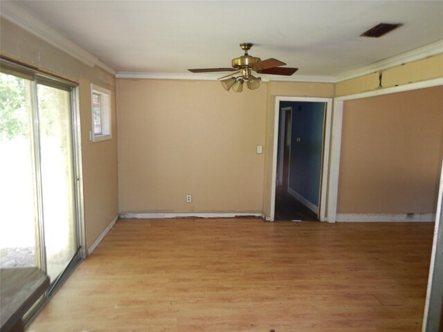 4180 Glenn Rd, Shreveport, LA 71107 - spare room with ornamental molding, ceiling fan, light wood finished floors, and baseboards