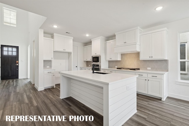 130 Scottish Way, Mansfield, TX 76063 - kitchen with appliances with stainless steel finishes, dark wood-style floors, white cabinets, and recessed lighting