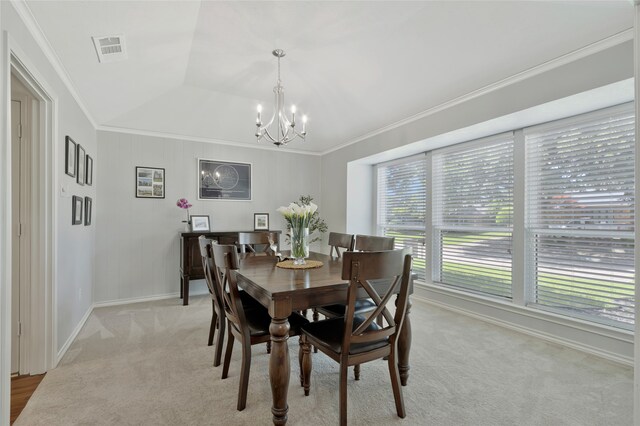 7624 Kevin Dr, Dallas, TX 75248 - dining room featuring a chandelier, light colored carpet, baseboards, and ornamental molding