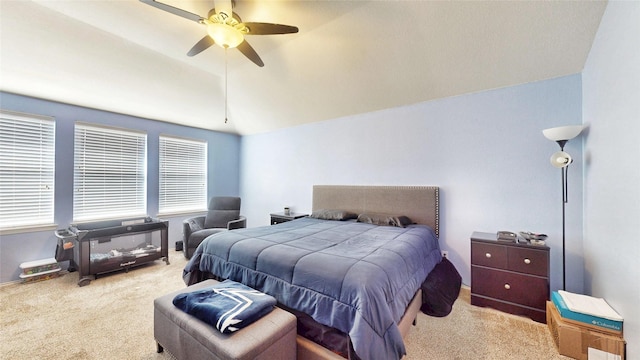 2225 Marion Dr, Mckinney, TX 75072 - bedroom featuring carpet flooring, vaulted ceiling, and a ceiling fan