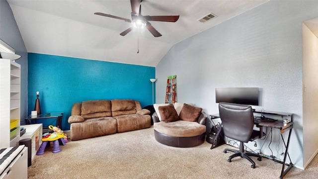 2225 Marion Dr, Mckinney, TX 75072 - carpeted office with ceiling fan and lofted ceiling